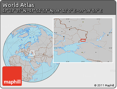Gray Location Map of the Area around 47° 41' 6" N, 39° 10' 29" E