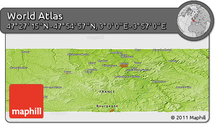 Physical Panoramic Map of the Area around 47° 41' 6" N, 3° 28' 30" E