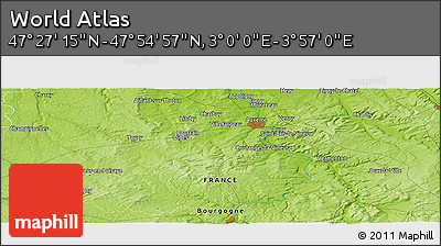 Physical Panoramic Map of the Area around 47° 41' 6" N, 3° 28' 30" E