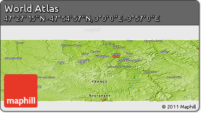 Physical Panoramic Map of the Area around 47° 41' 6" N, 3° 28' 30" E