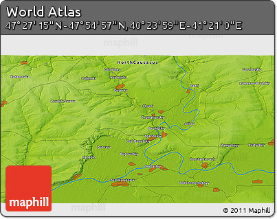 Physical 3D Map of the Area around 47° 41' 6" N, 40° 52' 30" E