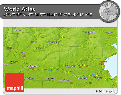Physical 3D Map of the Area around 47° 41' 6" N, 41° 43' 30" E