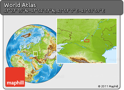 Physical Location Map of the Area around 47° 41' 6" N, 43° 25' 29" E