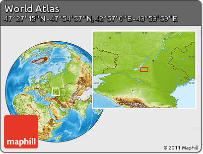 Physical Location Map of the Area around 47° 41' 6" N, 43° 25' 29" E