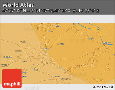 Political 3D Map of the Area around 47° 41' 6" N, 45° 58' 30" E