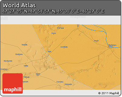 Political 3D Map of the Area around 47° 41' 6" N, 45° 58' 30" E
