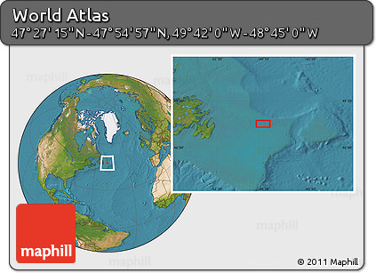 Satellite Location Map of the Area around 47° 41' 6" N, 49° 13' 30" W