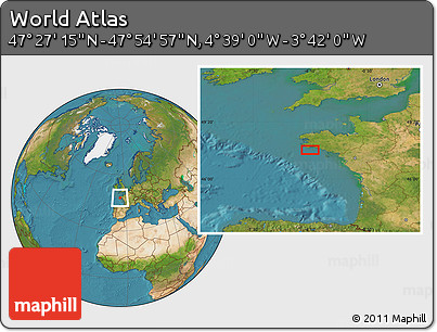 Satellite Location Map of the Area around 47° 41' 6" N, 4° 10' 30" W