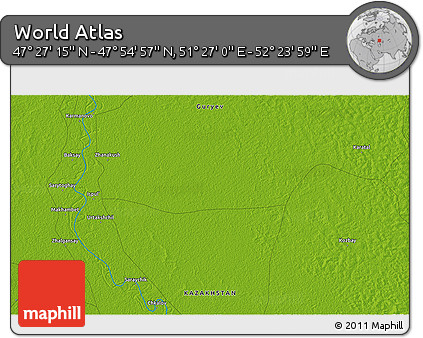 Physical 3D Map of the Area around 47° 41' 6" N, 51° 55' 29" E