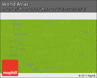 Physical 3D Map of the Area around 47° 41' 6" N, 51° 55' 29" E