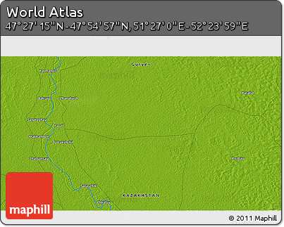 Physical 3D Map of the Area around 47° 41' 6" N, 51° 55' 29" E