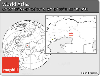 Blank Location Map of the Area around 47° 41' 6" N, 52° 46' 29" E