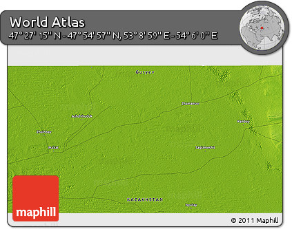 Physical 3D Map of the Area around 47° 41' 6" N, 53° 37' 30" E