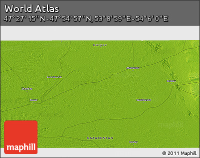 Physical 3D Map of the Area around 47° 41' 6" N, 53° 37' 30" E