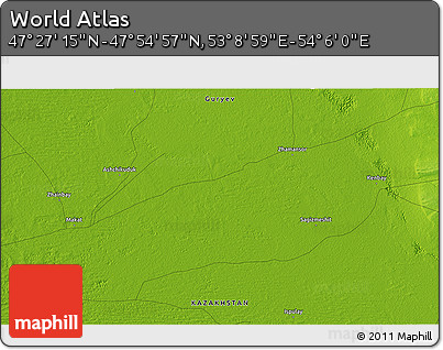 Physical 3D Map of the Area around 47° 41' 6" N, 53° 37' 30" E