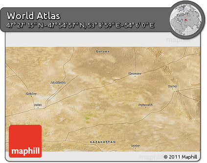 Satellite 3D Map of the Area around 47° 41' 6" N, 53° 37' 30" E