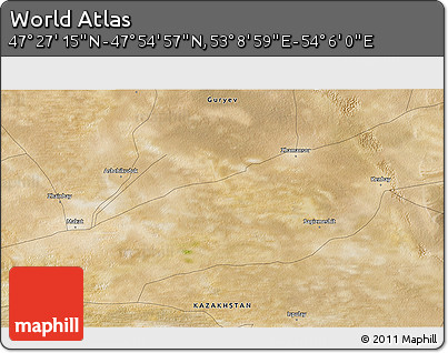 Satellite 3D Map of the Area around 47° 41' 6" N, 53° 37' 30" E
