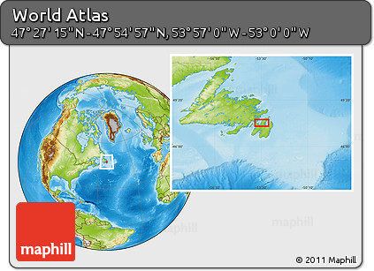 Physical Location Map of the Area around 47° 41' 6" N, 53° 28' 30" W