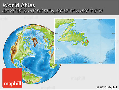 Physical Location Map of the Area around 47° 41' 6" N, 53° 28' 30" W