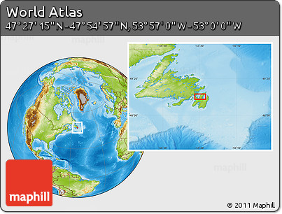 Physical Location Map of the Area around 47° 41' 6" N, 53° 28' 30" W
