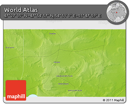 Physical 3D Map of the Area around 47° 41' 6" N, 55° 19' 30" E
