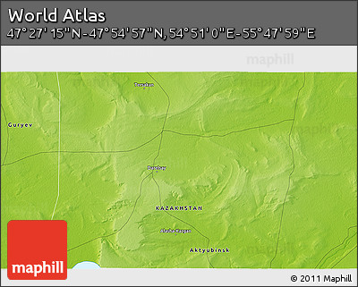 Physical 3D Map of the Area around 47° 41' 6" N, 55° 19' 30" E