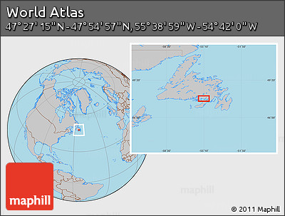 Gray Location Map of the Area around 47° 41' 6" N, 55° 10' 29" W