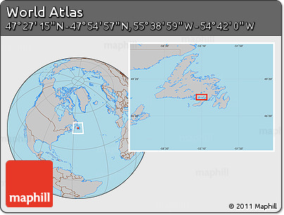 Gray Location Map of the Area around 47° 41' 6" N, 55° 10' 29" W