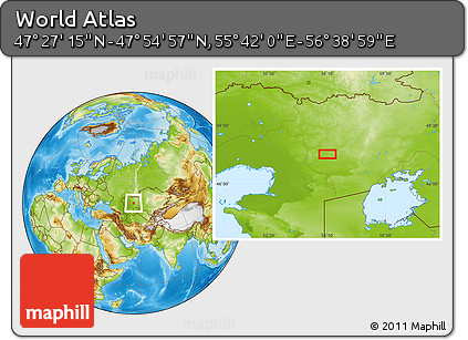 Physical Location Map of the Area around 47° 41' 6" N, 56° 10' 29" E