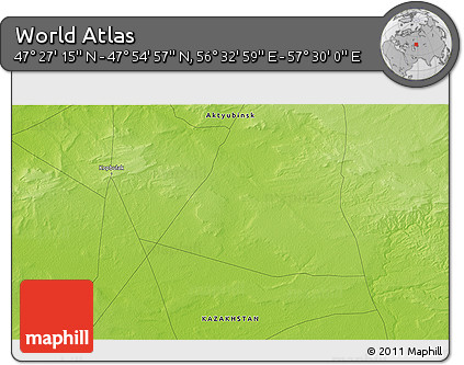 Physical 3D Map of the Area around 47° 41' 6" N, 57° 1' 29" E