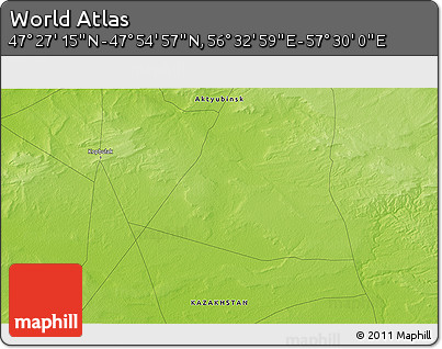 Physical 3D Map of the Area around 47° 41' 6" N, 57° 1' 29" E