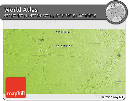 Physical 3D Map of the Area around 47° 41' 6" N, 65° 31' 30" E