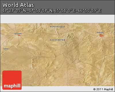 Satellite 3D Map of the Area around 47° 41' 6" N, 66° 22' 30" E