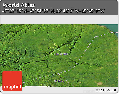 Satellite 3D Map of the Area around 47° 41' 6" N, 66° 13' 29" W