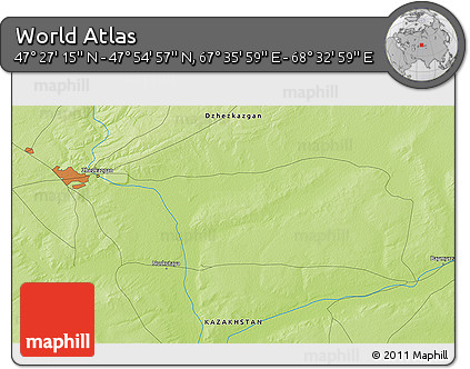Physical 3D Map of the Area around 47° 41' 6" N, 68° 4' 29" E