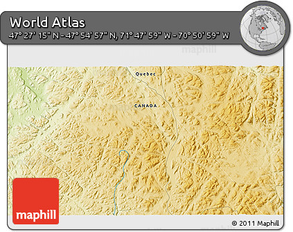 Physical 3D Map of the Area around 47° 41' 6" N, 71° 19' 29" W