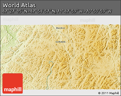 Physical 3D Map of the Area around 47° 41' 6" N, 71° 19' 29" W