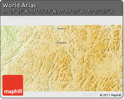 Physical 3D Map of the Area around 47° 41' 6" N, 71° 19' 29" W