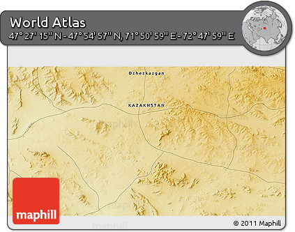 Physical 3D Map of the Area around 47° 41' 6" N, 72° 19' 29" E