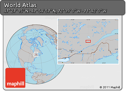 Gray Location Map of the Area around 47° 41' 6" N, 72° 10' 30" W