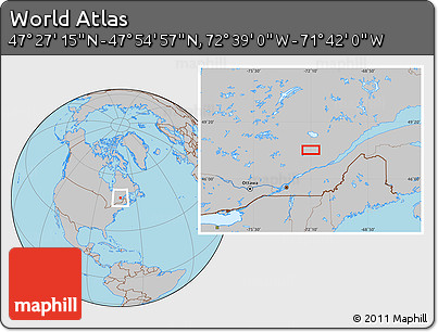 Gray Location Map of the Area around 47° 41' 6" N, 72° 10' 30" W