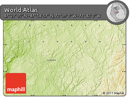 Physical Map of the Area around 47° 41' 6" N, 72° 10' 30" W