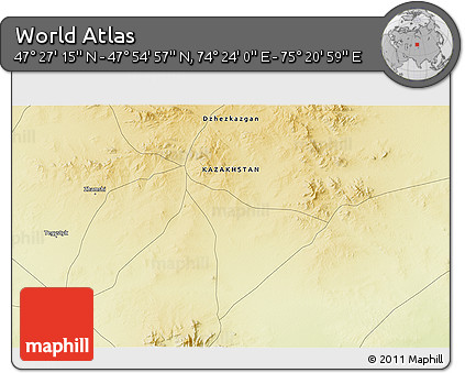 Physical 3D Map of the Area around 47° 41' 6" N, 74° 52' 30" E