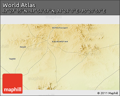 Physical 3D Map of the Area around 47° 41' 6" N, 74° 52' 30" E
