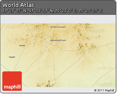 Physical 3D Map of the Area around 47° 41' 6" N, 74° 52' 30" E