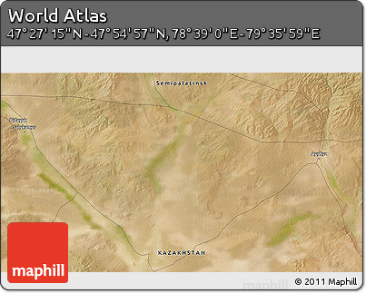 Satellite 3D Map of the Area around 47° 41' 6" N, 79° 7' 30" E