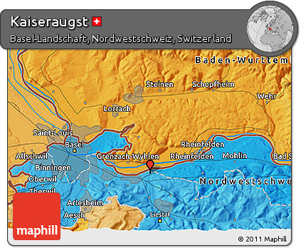 Political 3D Map of Kaiseraugst