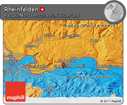 Political 3D Map of Rheinfelden