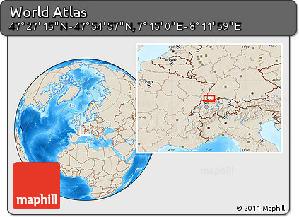 Shaded Relief Location Map of the Area around 47° 41' 6" N, 7° 43' 29" E