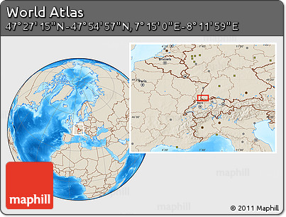Shaded Relief Location Map of the Area around 47° 41' 6" N, 7° 43' 29" E